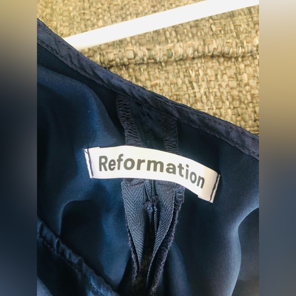 100% SILK REFORMATION NAVY BLUE ONE SHOULDER MIDI DRESS - Picture 5 of 11